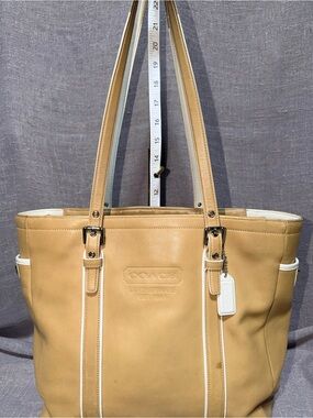 Coach Tan Leather Tote with White Trim